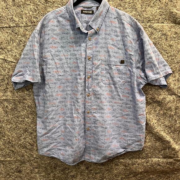 Solaris Shirt Men’s XL Blue Fish All Over Design Short Sleeve Fishing Camp Shirt - Picture 1 of 10